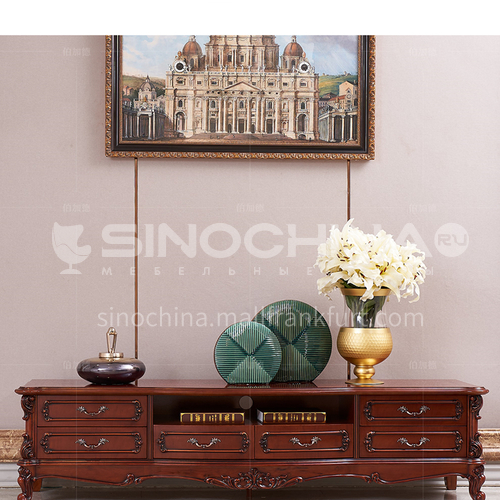 BJ-CB14-Living room Jane European and American style marble Thai oak Jane European style solid wood carved TV cabinet